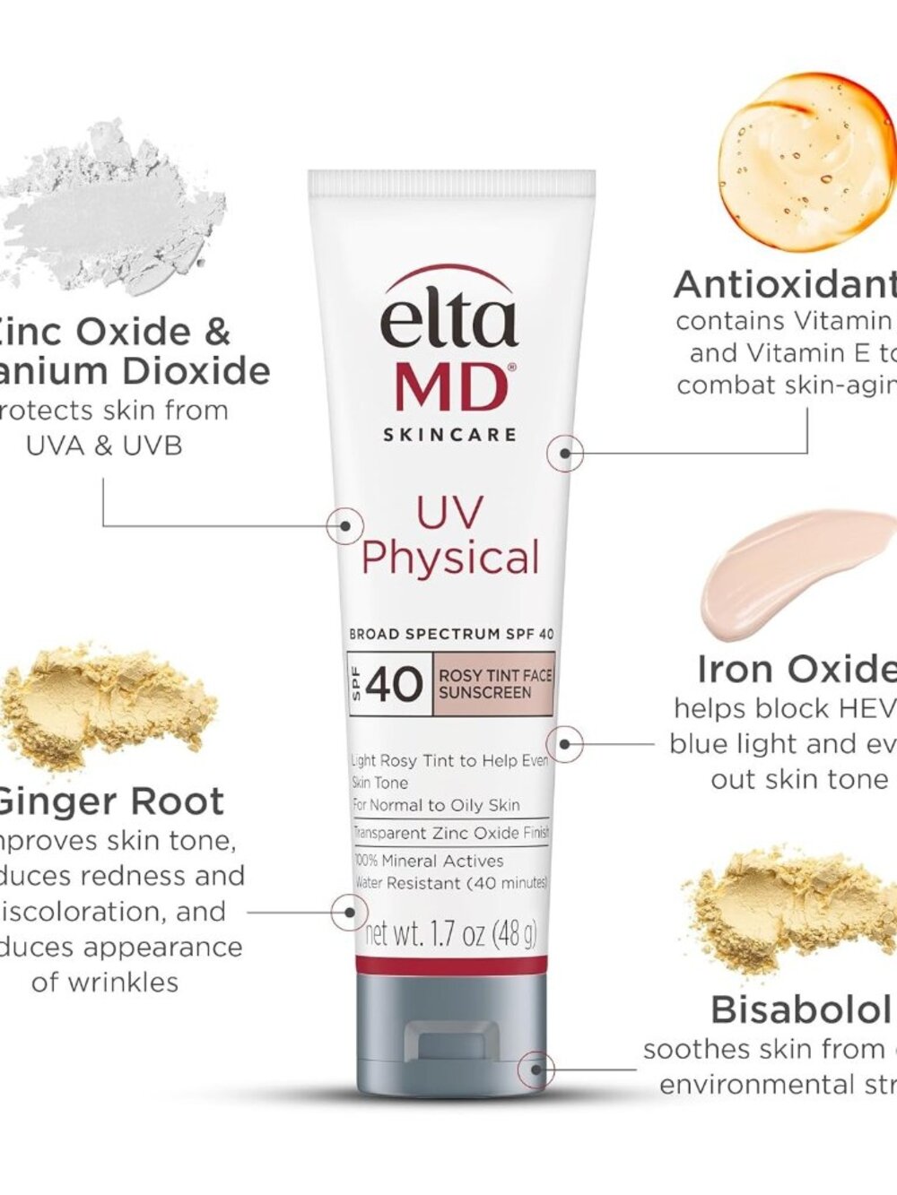 EltaMD UV Physical SPF 40 Rosy Tinted Mineral Face Sunscreen 1.7oz New - Picture 6 of 8